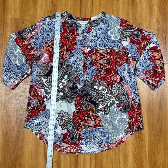 Christopher & Banks Red Blue Mandarin Collar Blouse - Picture 4 of 10